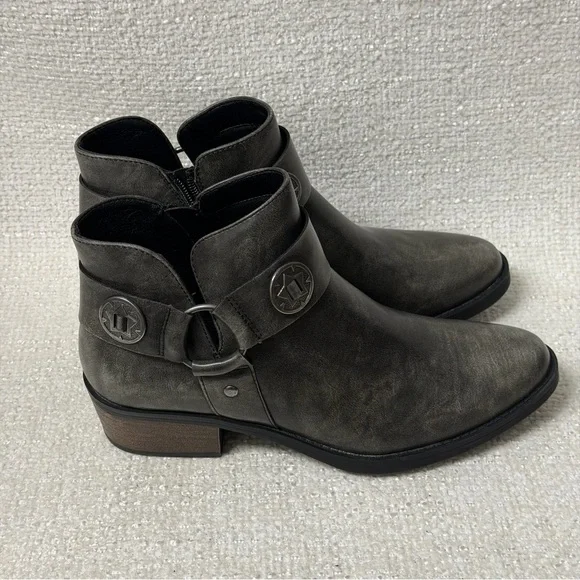 FRYE AND CO. Helia Stacked Heel Charcoal Ankle Boots Sz 9 - Picture 2 of 9
